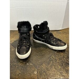 Converse Brea All Star Black Leather High Top Faux Fur Women's Size 9